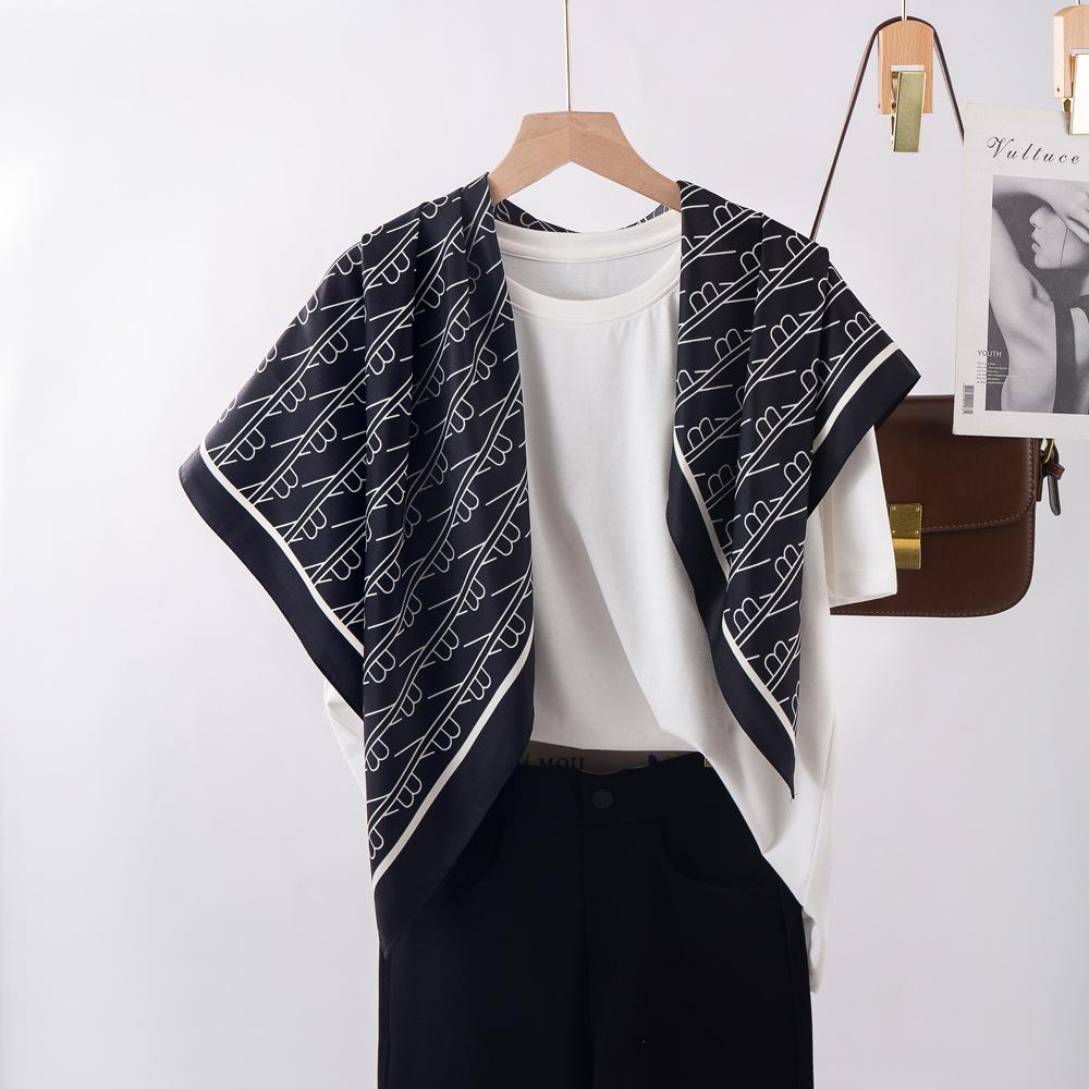 Spring and Autumn Travel Silk Scarf 90cm Twill Silk Large Square Scarf Shawl European and American Women s Head Scarf Cross-border Scarf 90*90cm