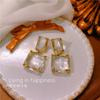 Green Earrings White Glass Rhinestone Square Big Wedding Earrings Bridal Engagement Charm Jewelry Women'S Accessories