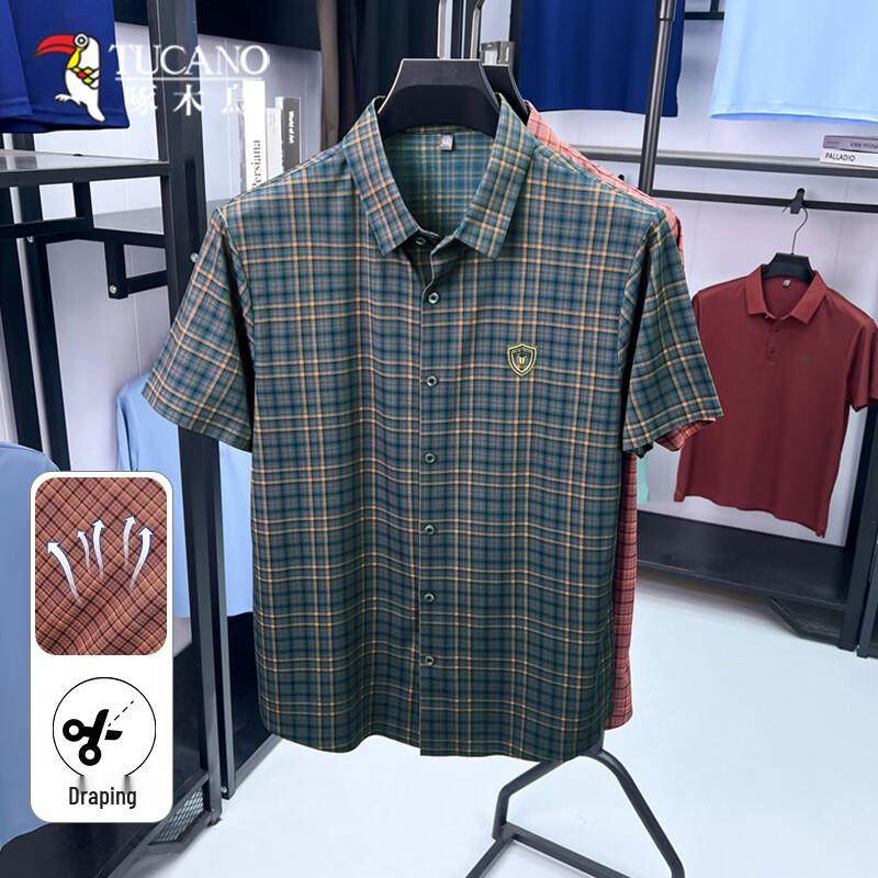 Tucano Men s Short-Sleeve Plaid Business Casual Shirt L