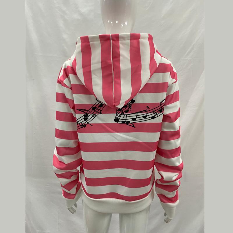 Sudadera con capucha de personalidad callejera europea y americana con estampado retro a bloques de color a rayas y cremallera de manga larga