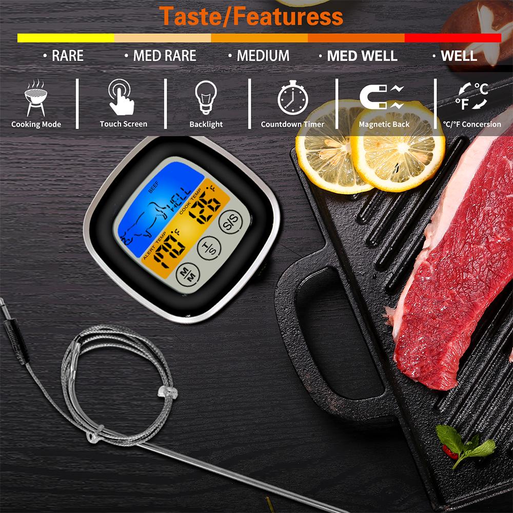 

Touchscreen Meat Thermometer Food Barbecue Thermometer BBQ Grill Smoker Thermometer Timer Alert Cooking Baking Oven чёрный