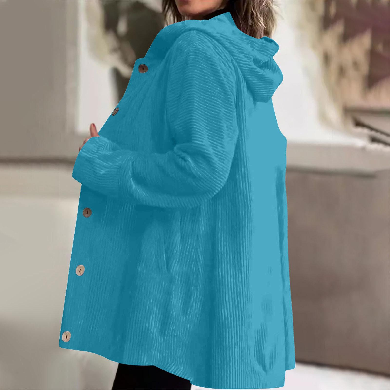 

Жіноча модна однотонна толстовка з капюшоном, довгими рукавами, на ґудзиках, з кишенями, вільного крою, повсякденна куртка XXL синій