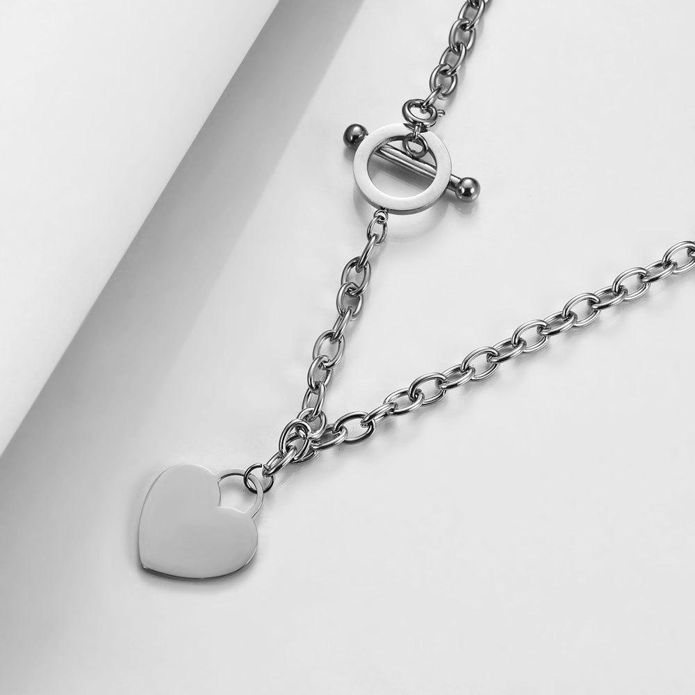 Versatile Heart 26-Letter Stainless Steel Necklace with Engravable Clavicle OT Chain