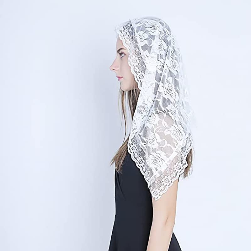 Uccellino Catholic Veil for Mass, with Attachment Comb, Non-Slip Lace Veil for Worship, Church Veil (Black or White)