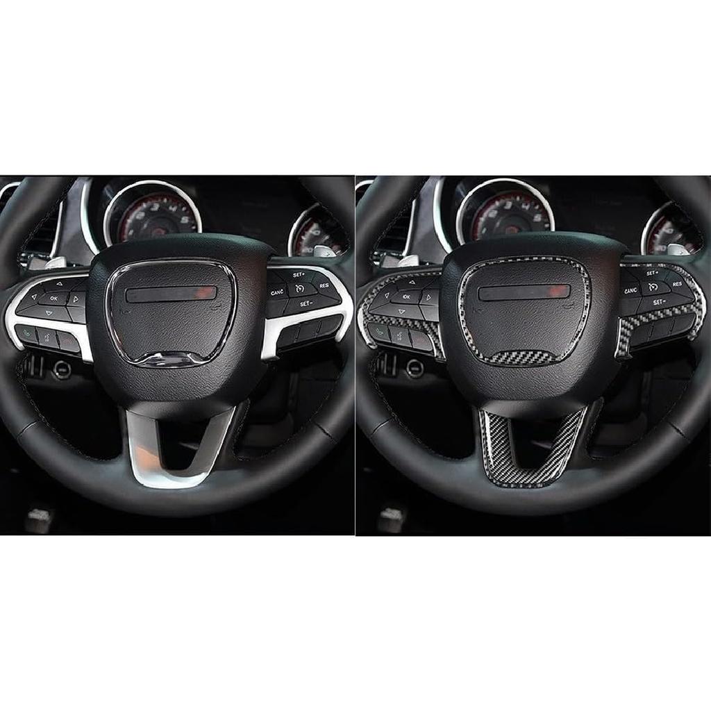Steering Wheel Trim Cover, Carbon Fiber Central Steering Wheel Cover, Automotive Exterior for Challenger 2015 2021 for Dodge