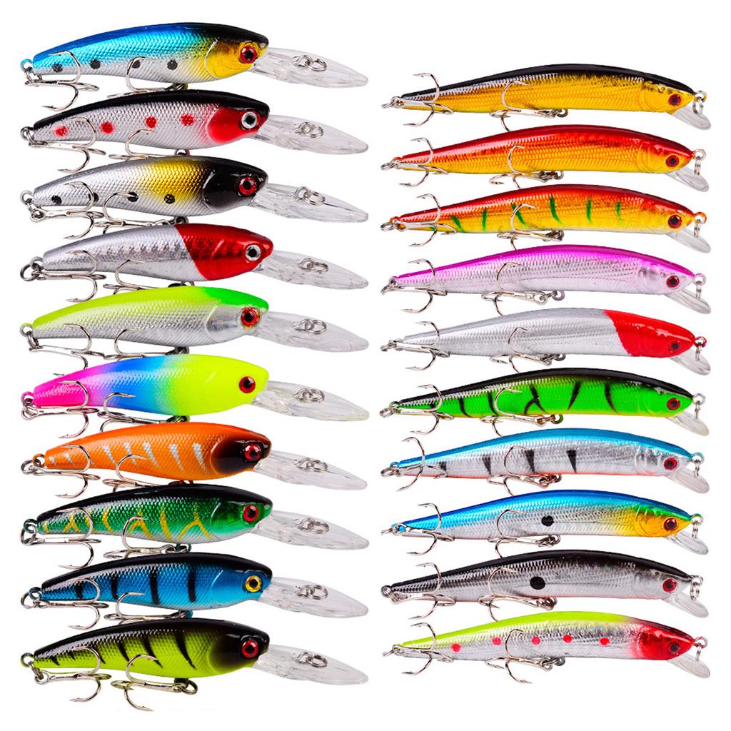 20pcs Fishing Lures Kit Mixed Hard Bait with Treble Hook Lifelike 3D Fishing Eyes Swimbait