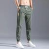 2023 Men's Korean-Style Ice Silk Casual Pants, Quick-Drying, Trendy, Loose-Fit Nine-Point Sports Pants for Summer.