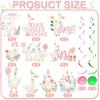 Epakh 20 Pcs One Silly Goose Hanging Birthday Swirl Pink Party Swirl One Silly 1st Goose Birthday Decorations for Girls Pink Bow Goose Party Supplies