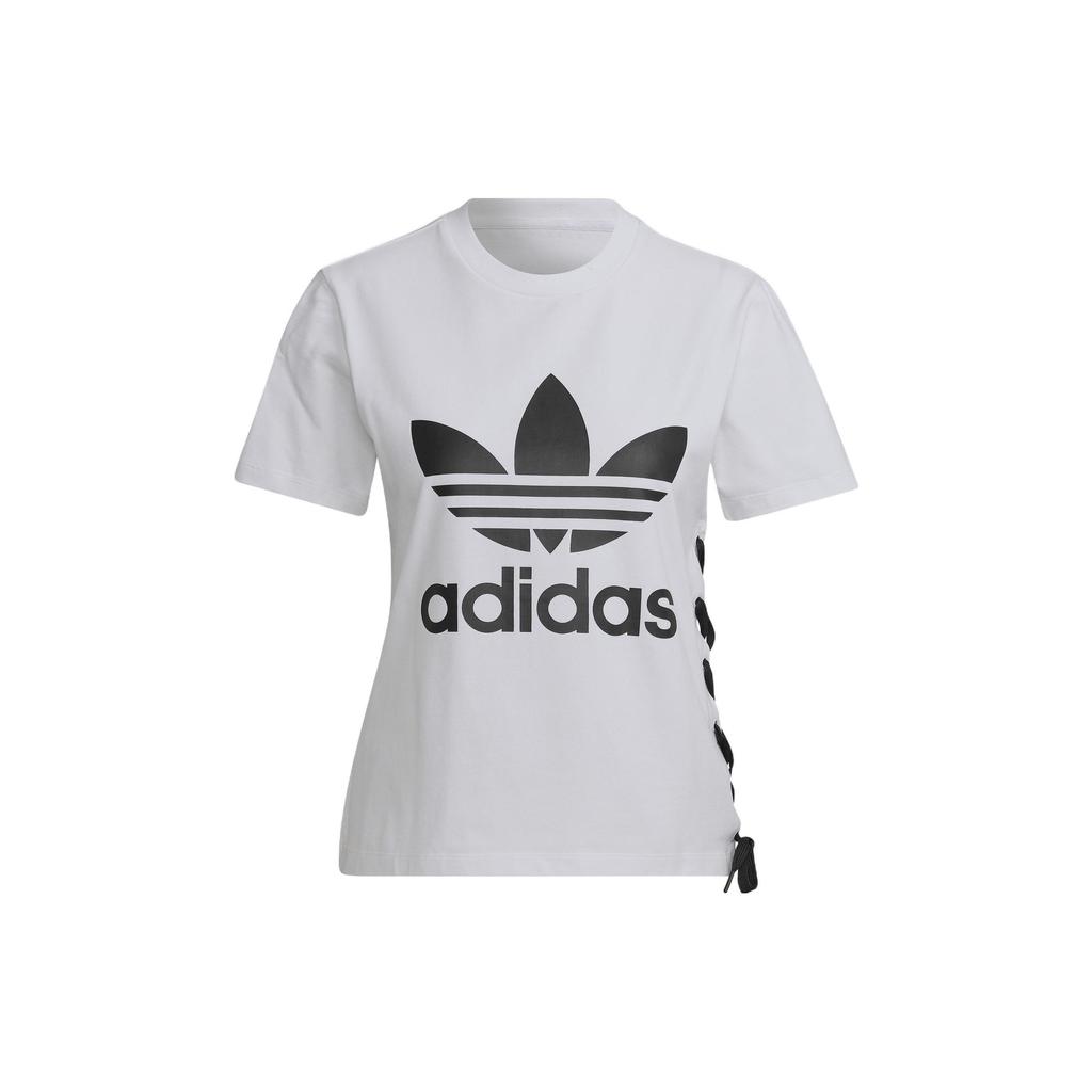 Adidas Originals Clover SS22 Logo Print Drawstring Side Crew Neck Short Sleeve T-Shirt Women Tops White HS2598