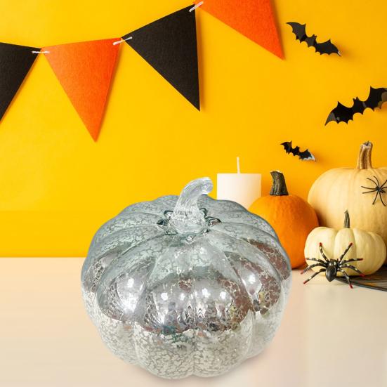 LED Glass Pumpkin Lantern with Smart Timer 10 Warm LEDs