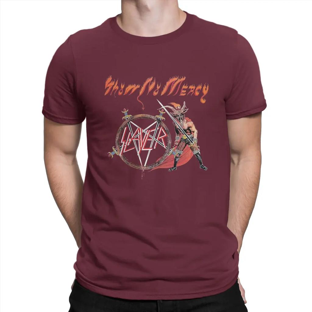 Show No Mercy Men's T Shirt S-Slayer Band Humor Tees Short Sleeve Round Neck T-Shirts 100% Cotton Gift Idea Clothes