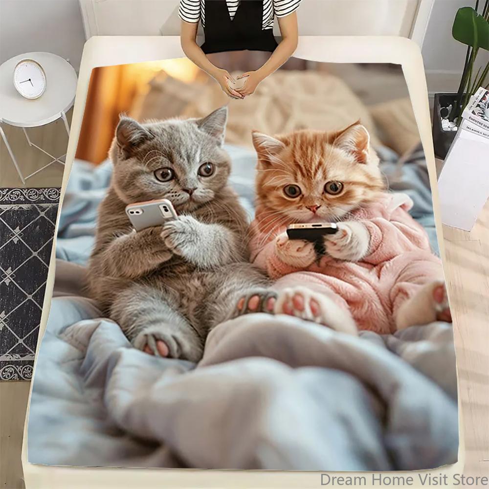 1pc Warm Kitten Thin Blanket Flannel Throw Blanket for Sofa, Bed, Travel, Camping, Livingroom, Office, Couch, Chair, And Bed