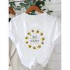 Bee Happy Graphic T-Shirt] Women'S Casual Short Sleeve T-Shirt - Bee Happy Graphic with Floral & Bee Geometric Pattern,