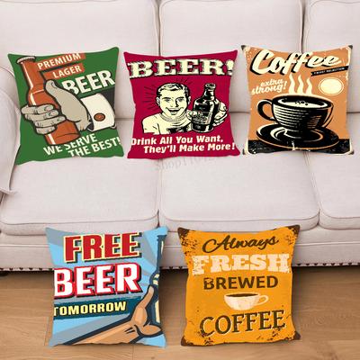 Bier Zigarette Kaffee Kissenbezug Quadratisches Kissen Schlafzimmer Sofa Freizeit Komfort Kissen Auto Wohnzimmer Heimdekoration