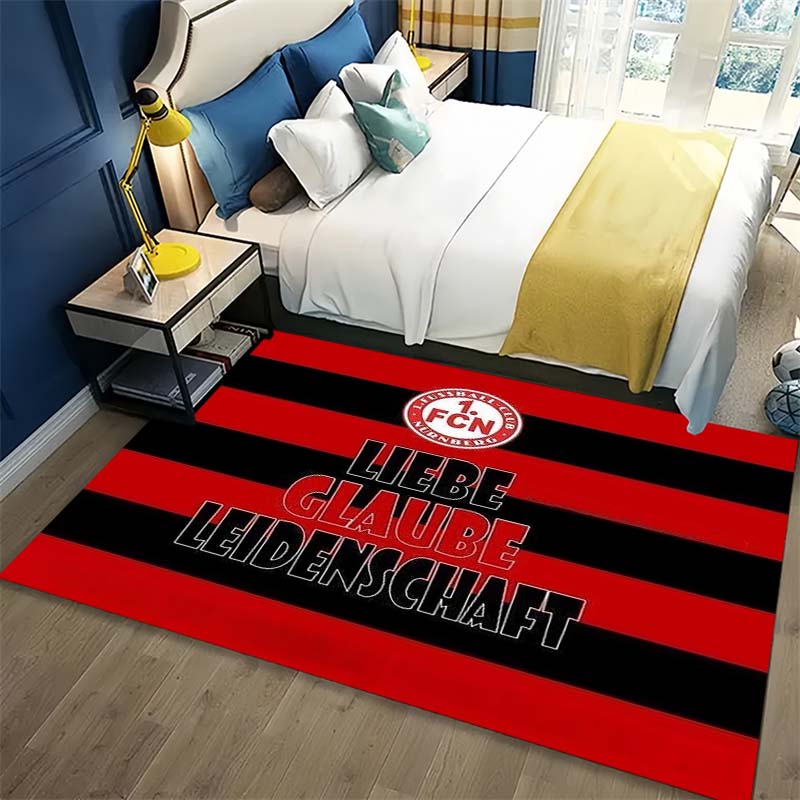 1. FC Nürnberg Rot Schwarz Gestreifter Vereins-Slogan Druck Teppich, Rutschfeste Weiche Bodenmatte Fußballfan Heimteppich