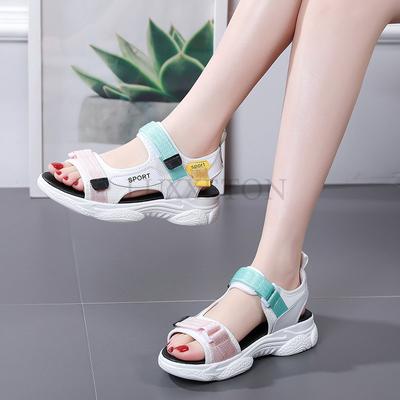 Platformsandalen Dames Zomer Vrouwen Dikke Zool Regenboogzool Klittenband Schoenen Wedge Met Open Teen Platformschoenen