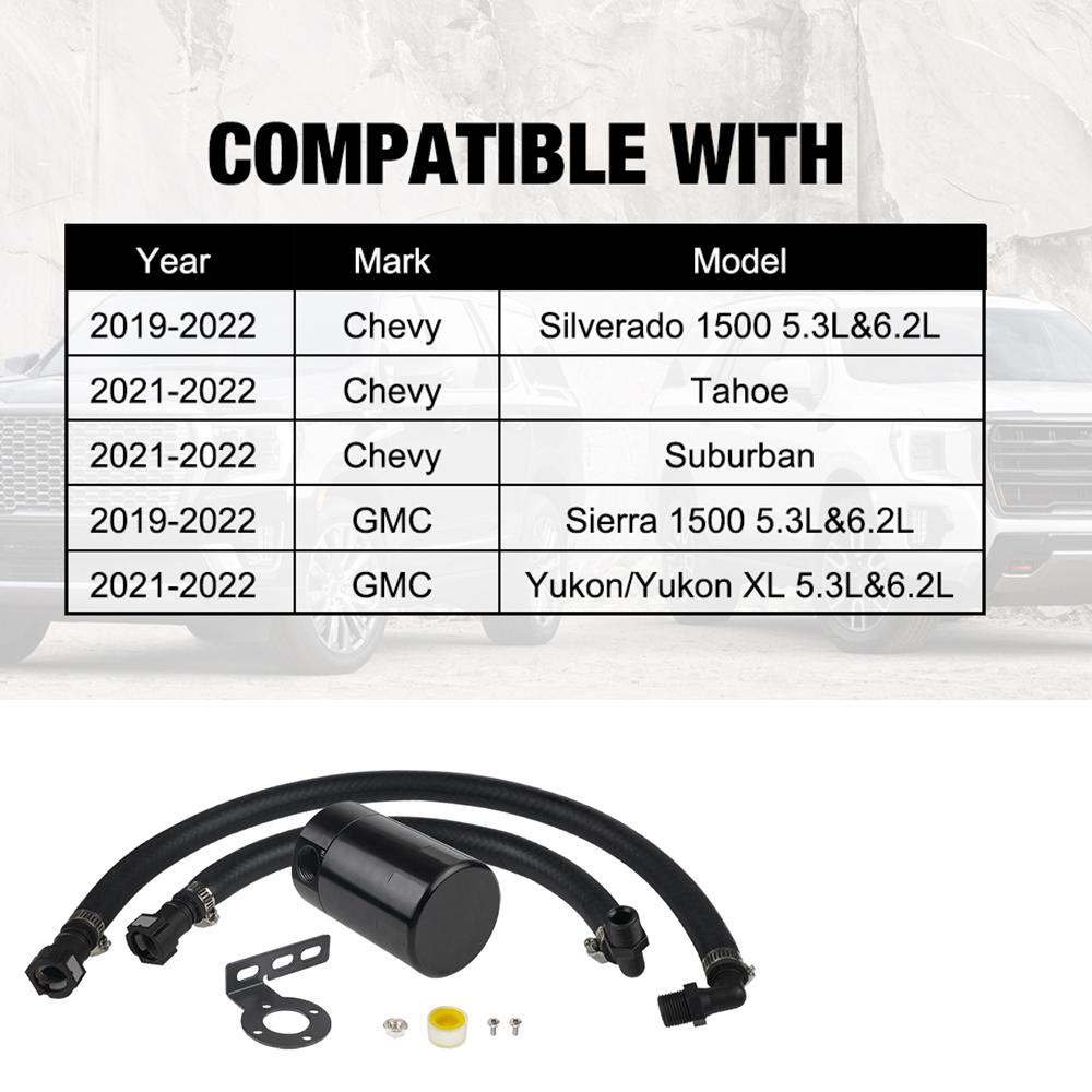 Car Air Oil Separator Black Oil Catch Can For 2019-2025 Chevy Silverado 1500/GMC Sierra 1500 2025-2025 Chevy Suburban/GMC/Tahoe