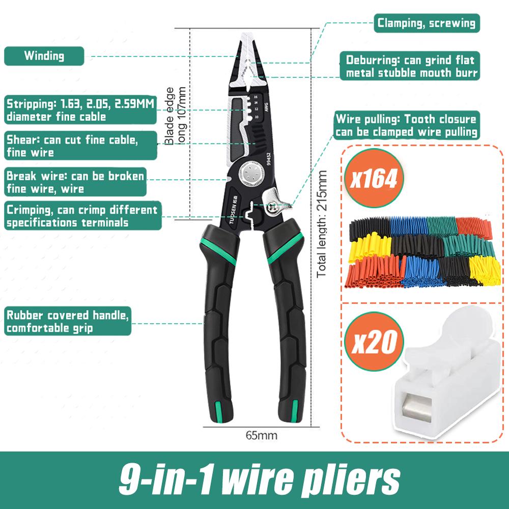 10 In 1 Wire Strippers Pliers Cable Cutter For Electrician Household Network Free Ch-1 Connector Wire Cable And Heat Shrink Tube