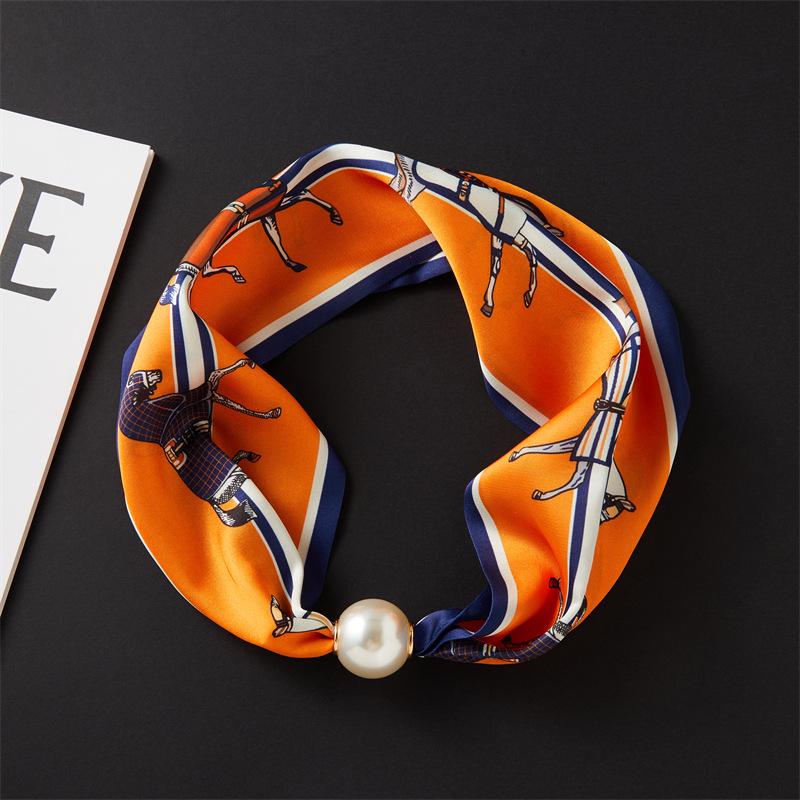 Magnetic Buckle Pearl Necklace with Silk Scarf – Fashionable, Versatile Spring/Summer Accessory for Women