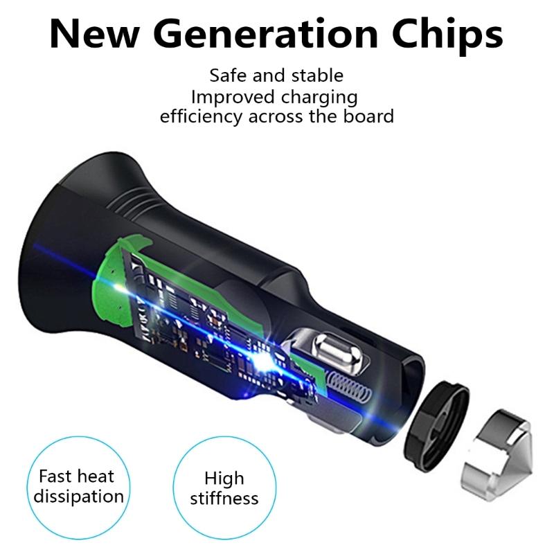 QC3.0 Fast Charging Car Charger Adapters Double USB Port with Carbon Monoxide Detection & Window Broken Function