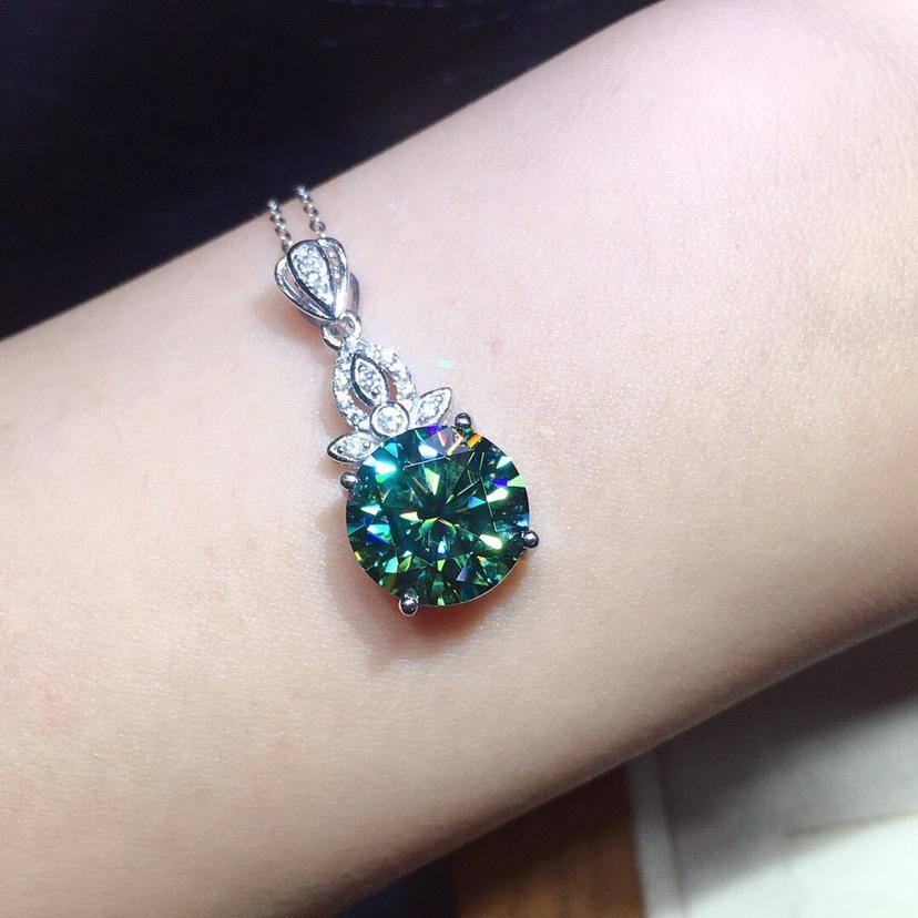 3 Carat Blue-Green Moissanite Pendant with 8 Hearts & Arrows, PT950 Plated, Trending Women's Jewelry