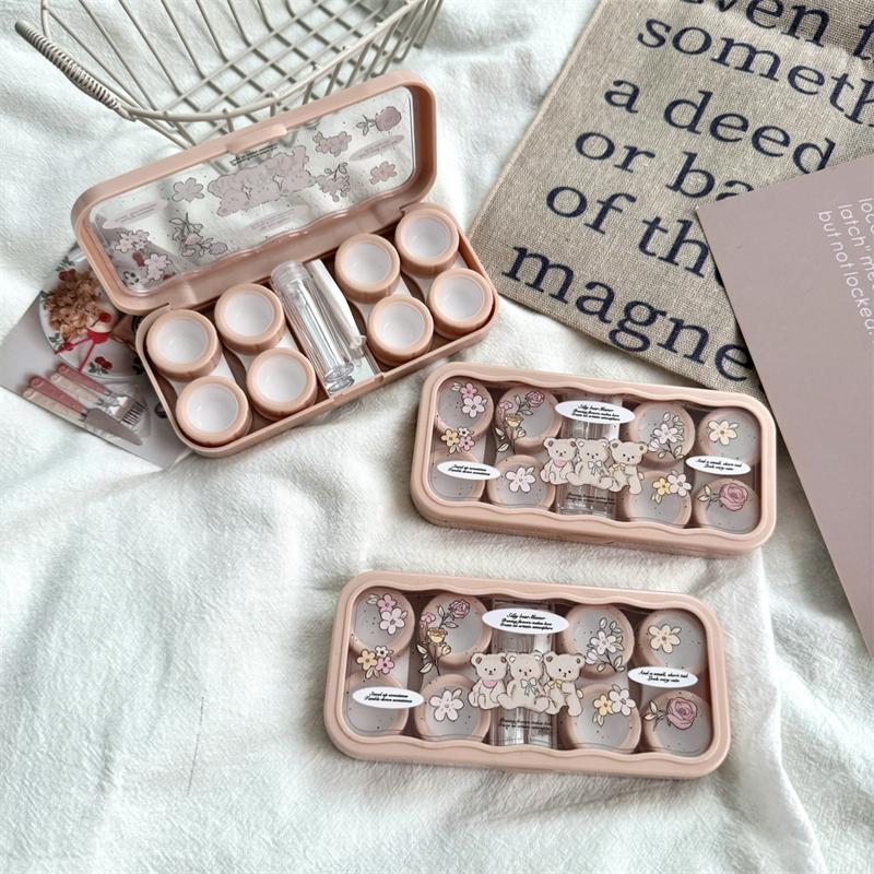 Cute Cartoon Bear Contact Lens Storage Case With Mirror Portable Contact Lens Container Box For Travel Outdoor Organizer Tool