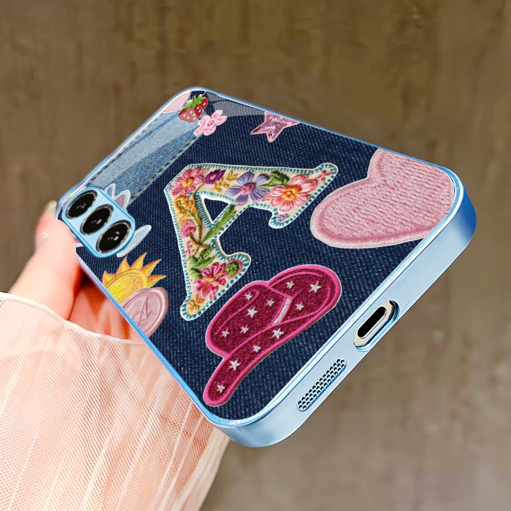Gemustertes Buchstaben-A-Handyhülle für Samsung Galaxy S26 S25 S24 S23 S22 FE Ultra Plus Eingebautes Glasgefühl Nackte Maschine Männer Frauen