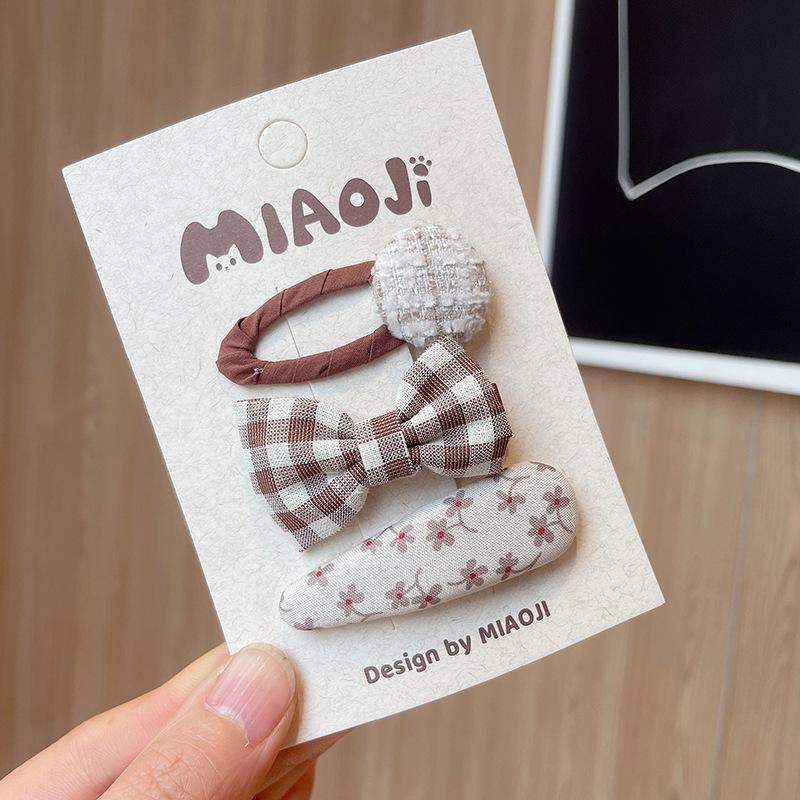 

3 шт./компл., заколка для волос с бантом для детей, галстук-бабочка с цветочным принтом, однотонные заколки для волос, боковая заколка с челкой, детские аксессуары для волос для девочек коричневый/красный