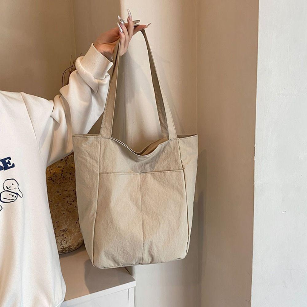 

Solid Color Large Capacity Tote Bag Lightweight Zipper Commute Bag Single Shoulder Bag Outdoor чорний