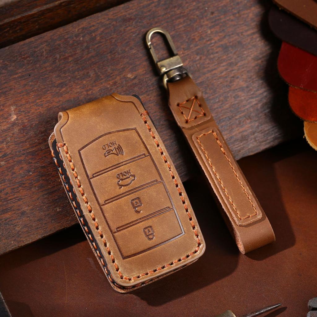 Leather For Hyundai Genesis - G70 G80 G90 Car Key Case Cover Shell Fob Holder Auto Keychain Protector Accessories