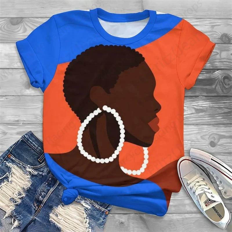 Summer Round Neck 3D African Art Print Top Fashionable Casual Short Sleeved Women's T-shirts