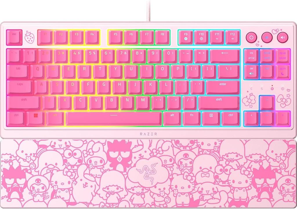 Ornata V3 Tenkeyless Slim Wired Keyboard with Mechanized Membrane Switches for a Comfortable Low Dedicated Backlit Media RGB Hello Kitty Wrist English