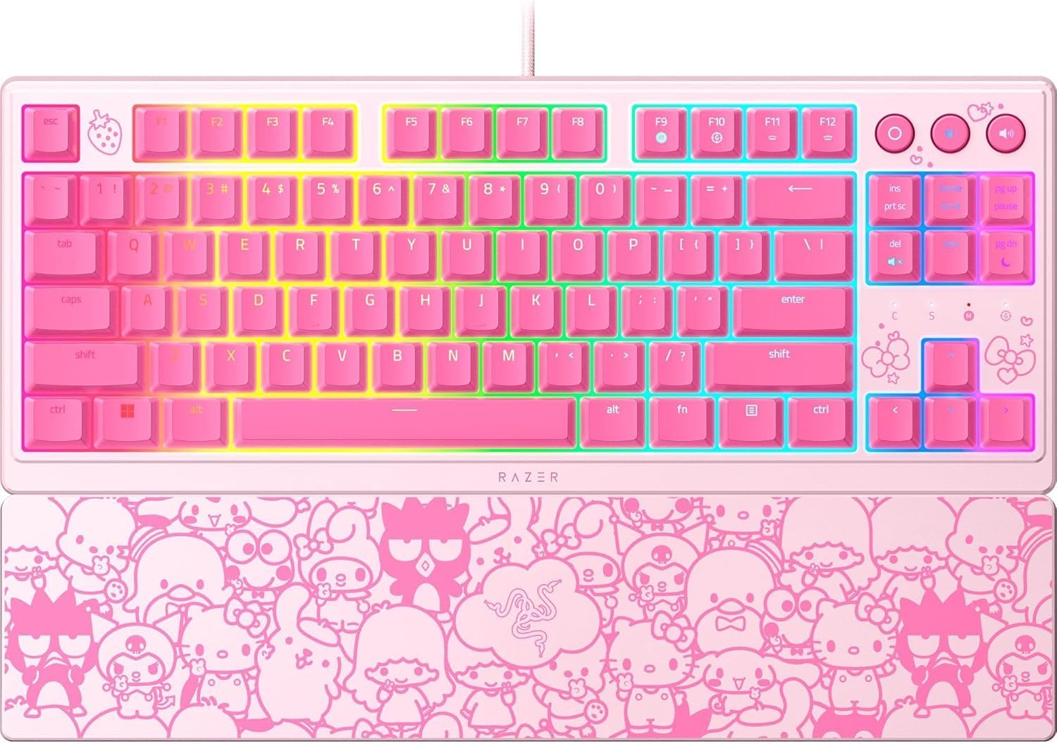 

Ornata V3 Tenkeyless Slim Wired Keyboard with Mechanized Membrane Switches for a Comfortable Low Dedicated Backlit Media RGB Hello Kitty Wrist English рожевий