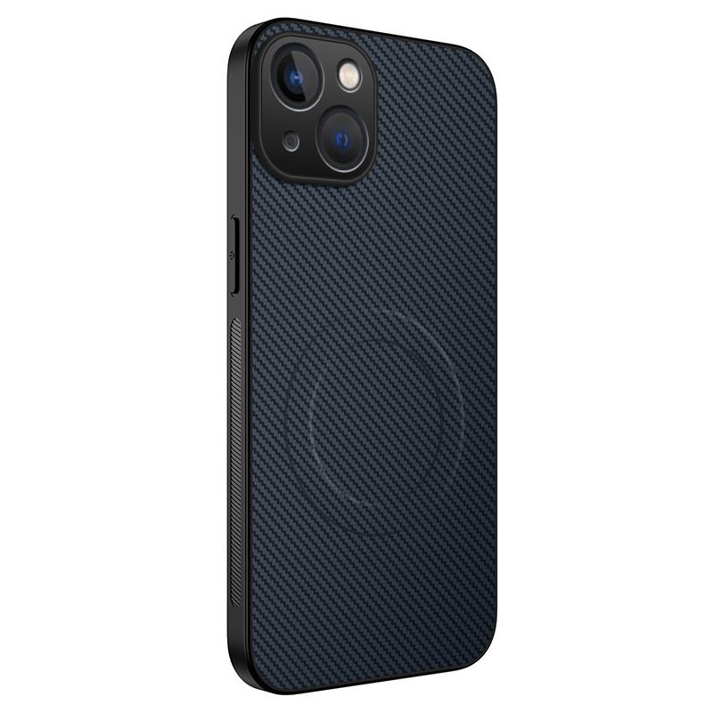 For iPhone 13 6.1 inch Case Compatible with MagSafe WANLONFENG TQ Series Carbon Fiber Texture PC TPU Phone Cover