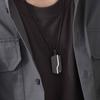 Engravable Black Titanium Steel Dog Tag Pendant Necklace with White Zircon