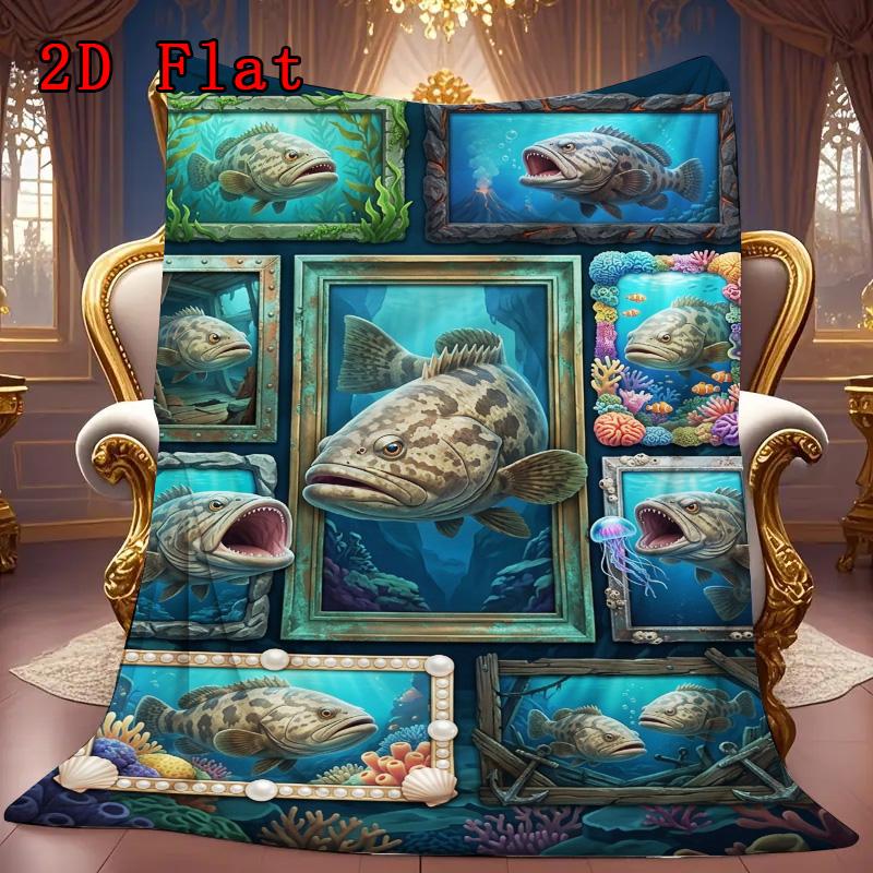 Underwater Fish Gallery 2D Flat Pattern Flannel Blanket, High Quality All Seasons, Home Decor, Warmth and Comfort, Perfect for Christmas Gifts.