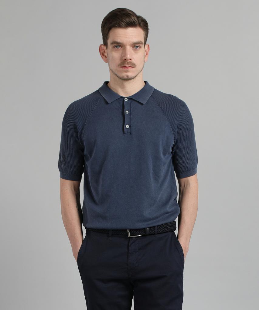 PANICALE Navy Cotton Raglan Polo Shirt