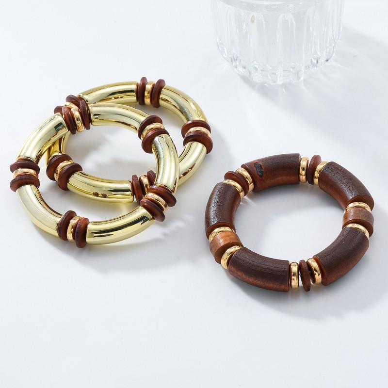 Layered Bamboo-Inspired Alloy Necklace Bracelet Set Women Bohemian Chic Jewelry 2025