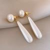 Electroplated Silver Needle Pendant Pearl Earring Light Luxury High-end Feeling Earrings Simple and Fashionable Earrings