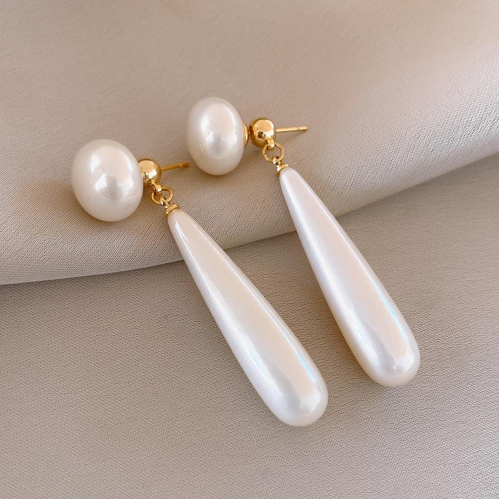 Electroplated silver needle pendant pearl earring light luxury high-end feeling earrings simple and fashionable earrings