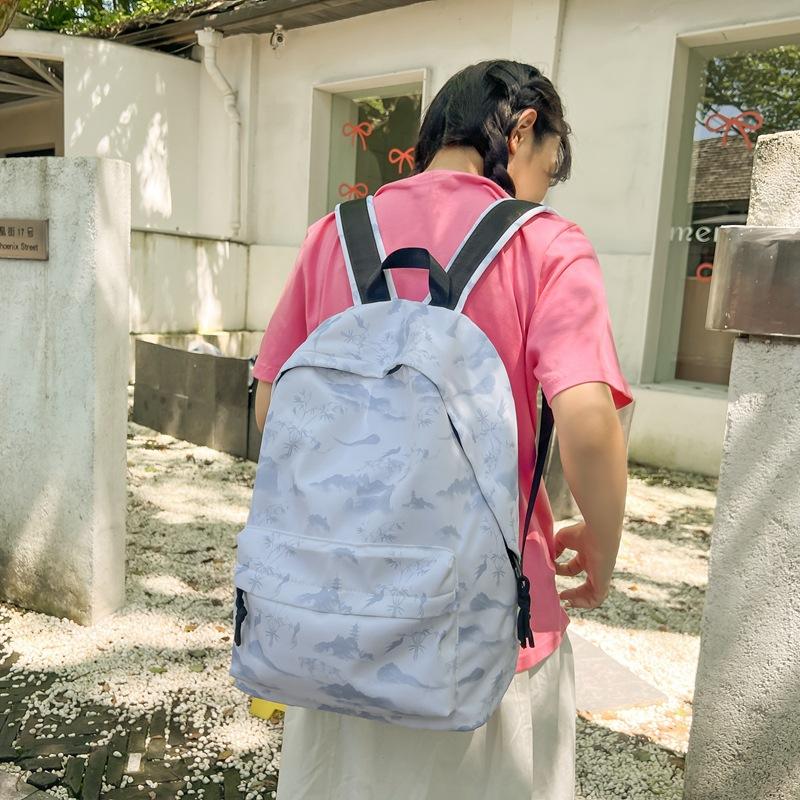 Schoolbag Korean version large-capacity nylon schoolbag female student backpack tie-dye ink painting junior high school high school college student