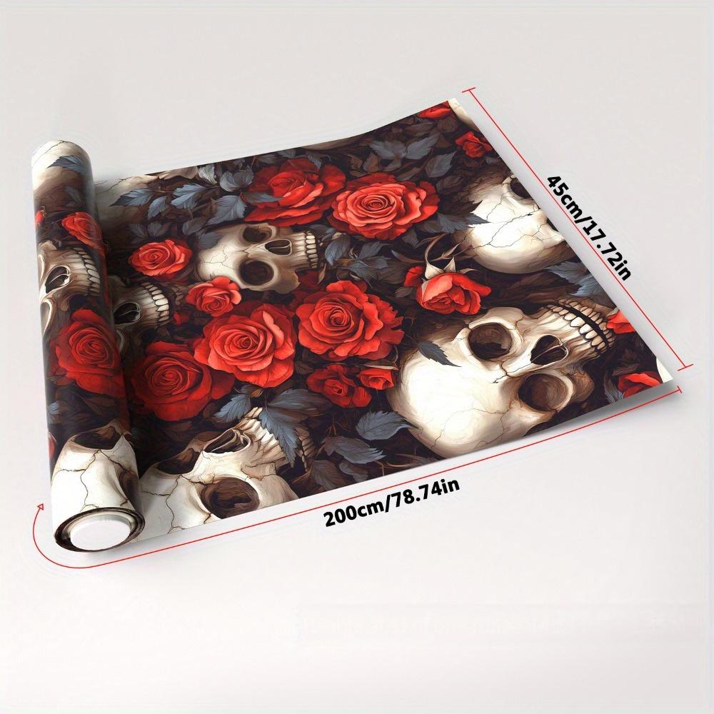 1pc Dark Style Rose and Skull Wallpaper Vintage Floral Peel and Stick Wallpaper Self-adhesive Wallpaper Removable Waterproof Wall Stickers