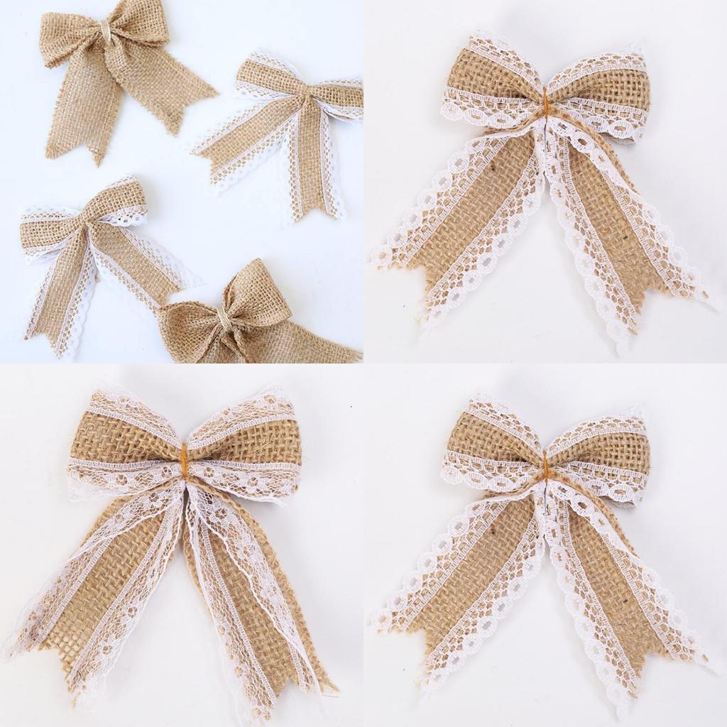 Christmas Bow Decor With Linen Fabric Handmade Holiday Diy Home Party Supplies