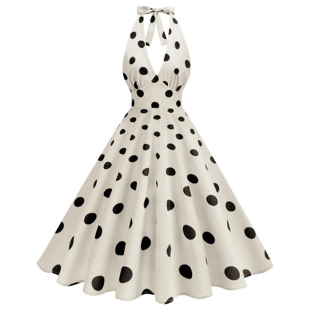 Women's Retro V Neck Polka Dot  Temperament Dress