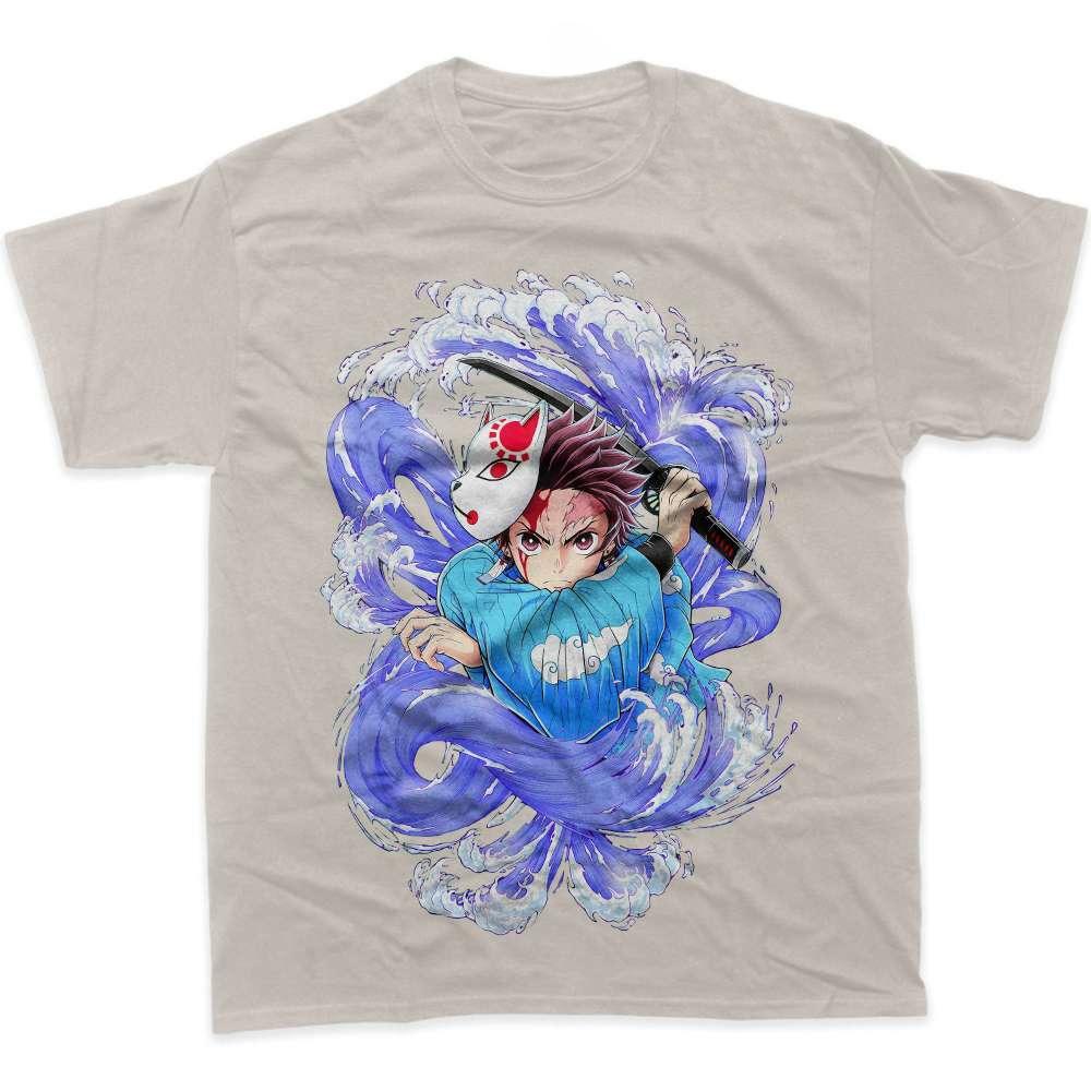 

Demon Slayer TShirt Nezuko Kamado Graphic Tee Black Hair with Fox Mask Red Eyes and Floral Kimono Black Cotton 4XL