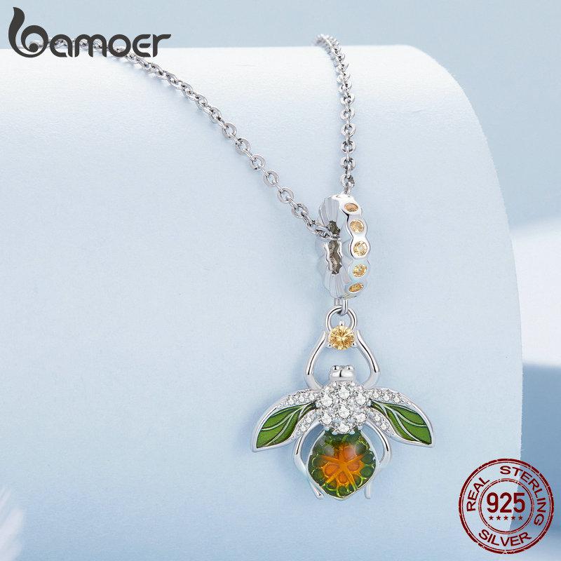 Breloc cu pandantiv cu lămâie albină BAMOER din argint 925, mărgele de insecte pentru femei, brățară și brățară originale, bijuterii fine