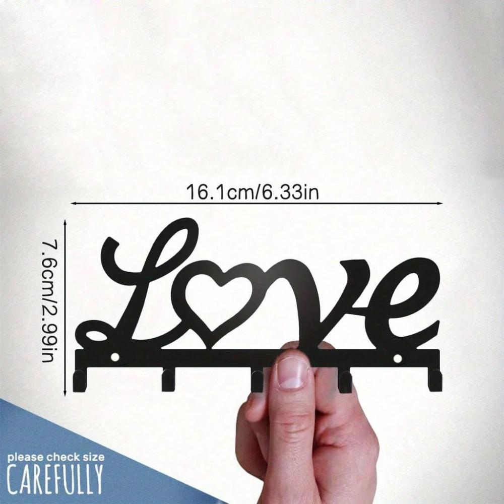 Wrought Iron Wall Shelf with Hooks  LOVE  Letter Shape, Metal Wall Mounted Key Holder, 1 Piece