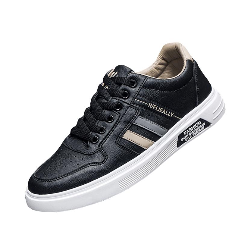 

Модные новые мужские кожаные кроссовки белые мужские вулканизированные туфли осенние молодые простые популярные износостойкие легкие водонепроницаемые туфли на плоской подошве 44 чёрный