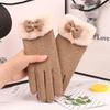 Women's Velvet Outdoor Cycling Bow Warm Gloves Windproof and Cold-proof Touch Screen Gloves
