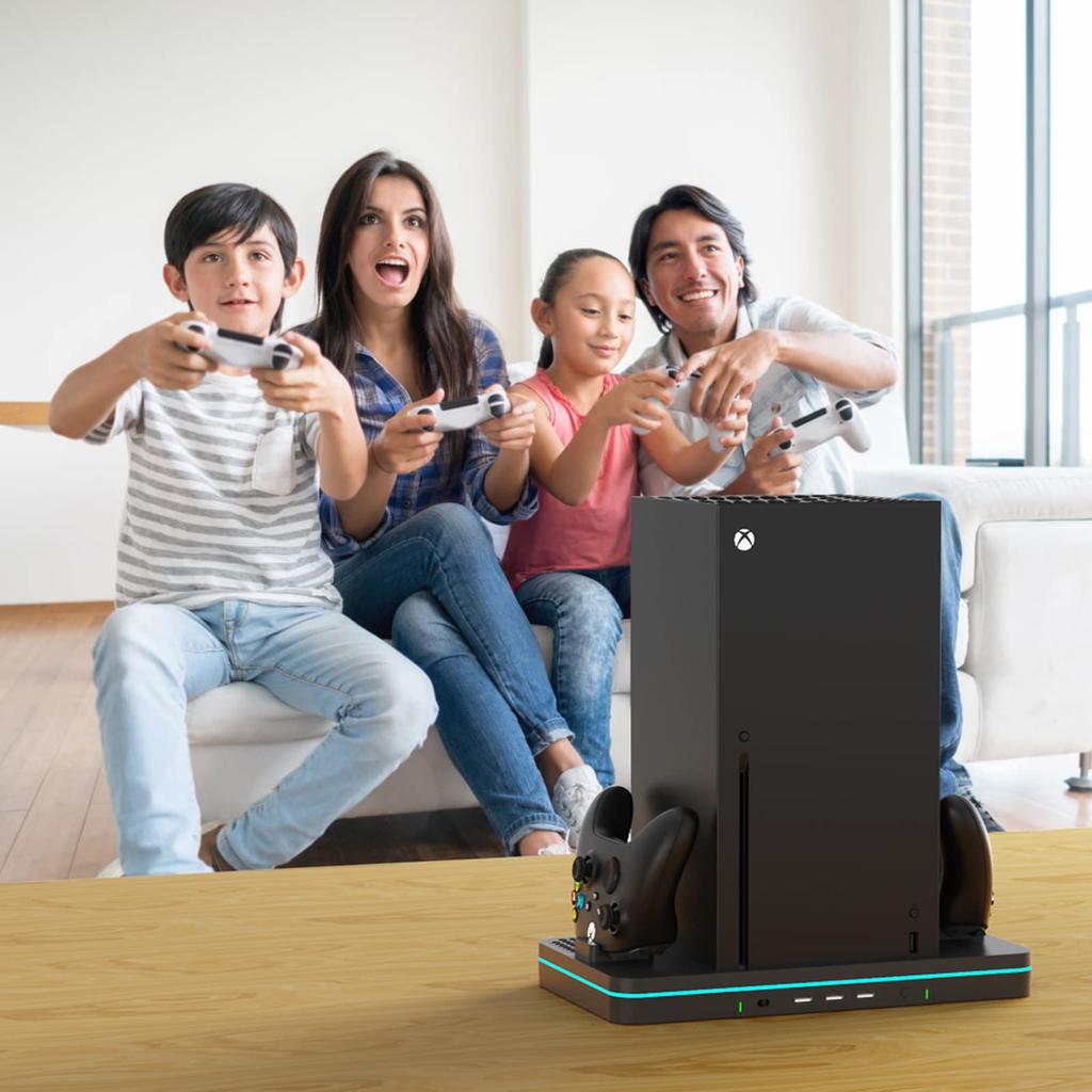 CODOGOY Vertical Charging Stand with Cooling Fan for Xbox Series Console and Dual Controller Charging Station Dock Accessory with 3 USB Ports X/S